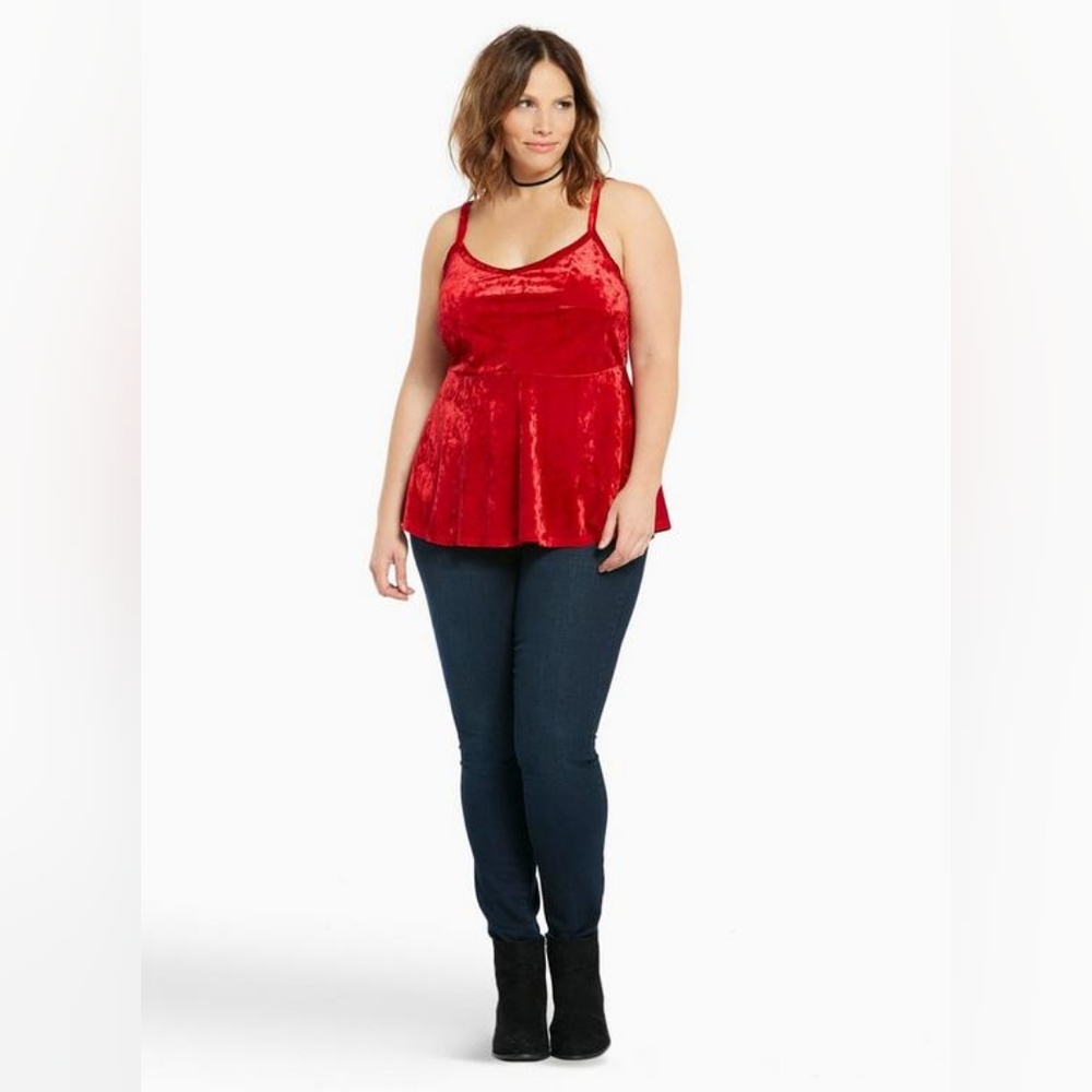EUC Torrid Size 1X Red Velvet Peplum Tank Top